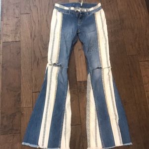Free People Distressed Wide Leg Jeans